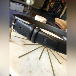 Polo Ralph Lauren Black leather dress belt. Silver buckle. 36” waist.